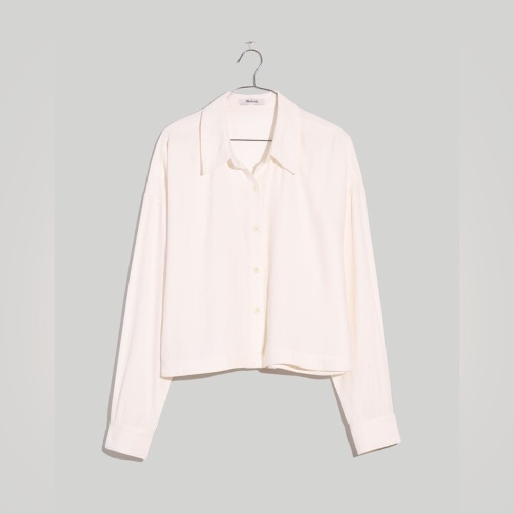 Madewell Plus Lusterweave Hartfield Crop Shirt Lighthouse White Button Front